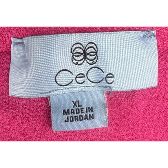 Cece Women's Bright Pink Mixed Media Short Puffed Sleeve Knit Blouse Top Sz XL - Picture 5 of 8